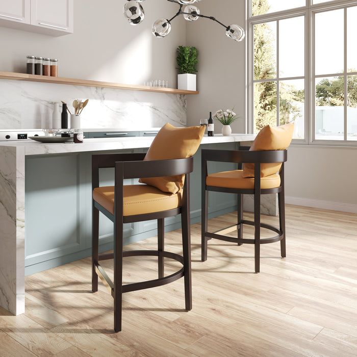 Manhattan Comfort Ritz 34\" Beech Wood Counter Height Barstool - Camel & Dark Walnut