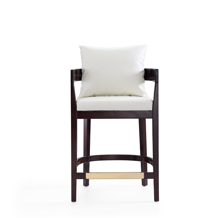 Manhattan Comfort Ritz 34\" Beech Wood Counter Height Barstool - Ivory & Dark Walnut