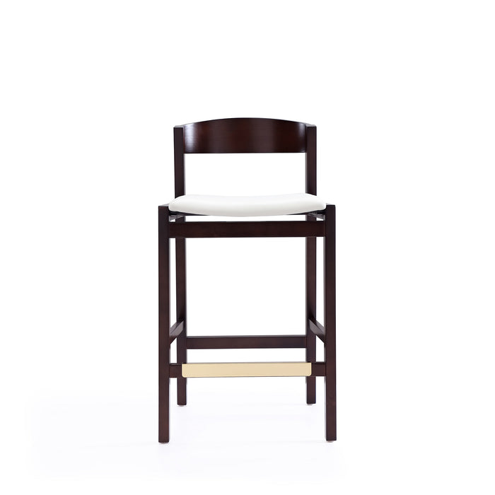 Manhattan Comfort Klismos 36.75\" Beech Wood Counter Height Barstool - Ivory & Dark Walnut