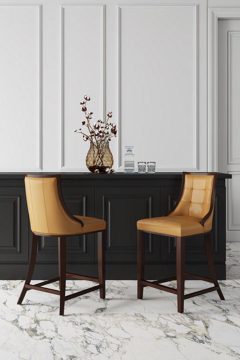 Manhattan Comfort Fifth Avenue 39.5\" Beech Wood Counter Height Barstool - Camel & Dark Walnut