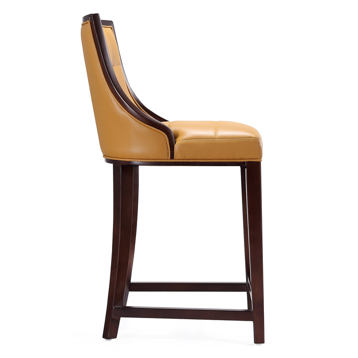 Manhattan Comfort Fifth Avenue 39.5\" Beech Wood Counter Height Barstool - Camel & Dark Walnut