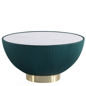 Manhattan Comfort Modern Anderson Coffee Table Upholstered Leatherette with Ceramic Faux Marble Tabletop - Green