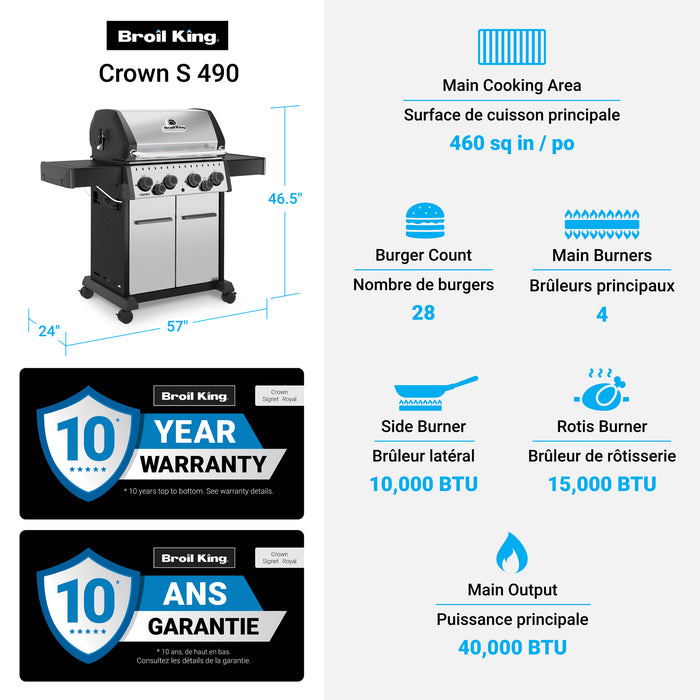 Broil King Crown S 490 4-Burner 40,000-BTU Natural Gas BBQ - 865387 Grill