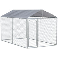 Pawhut Dog Kennel Outdoor Run Fence With Roof, Steel Lock, Mesh Sidewalls For Backyard & Patio, 13.1