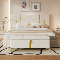 Nicole 2 Piece Bedroom Set With Upholstered Platform Bed And Ottoman Bench,queen Size,beige Queen Bed 