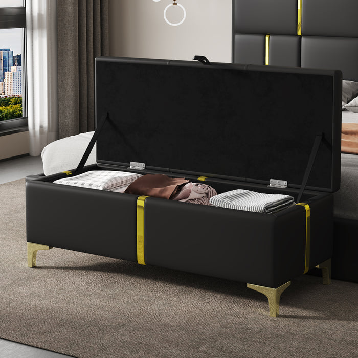 Tony Soft Velvet Upholstered Storage Ottoman Bench With Metal Legs,black