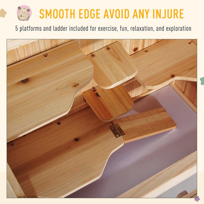 Pawhut Fir Wood Hamster Cage Mouse Rats Small Animals Exercise Play House With 3 Tiers