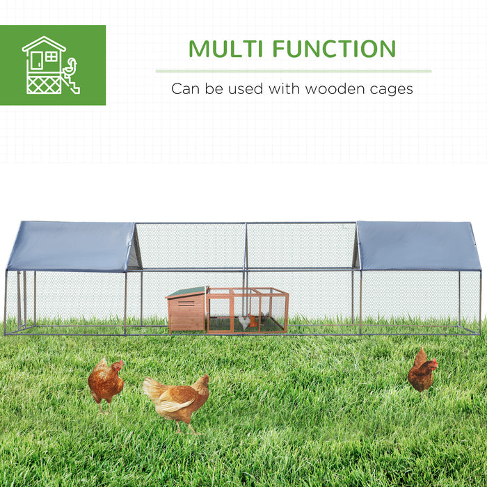 Pawhut 9.8' X 26.2' Metal Chicken Coop, Galvanized Walk-in Hen House, 4 Rooms Poultry Cage Outdoor With Waterproof Uv-protection Cover For Rabbits, Ducks