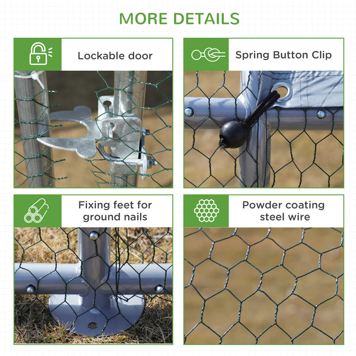 Pawhut 9.8' X 26.2' Metal Chicken Coop, Galvanized Walk-in Hen House, 4 Rooms Poultry Cage Outdoor With Waterproof Uv-protection Cover For Rabbits, Ducks