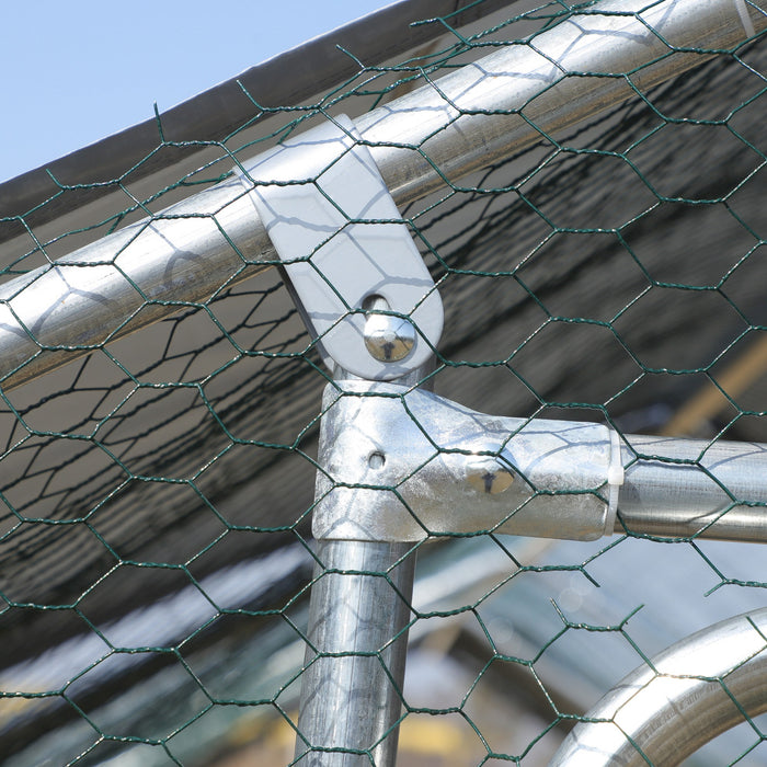 Pawhut 9.8' X 26.2' Metal Chicken Coop, Galvanized Walk-in Hen House, 4 Rooms Poultry Cage Outdoor With Waterproof Uv-protection Cover For Rabbits, Ducks