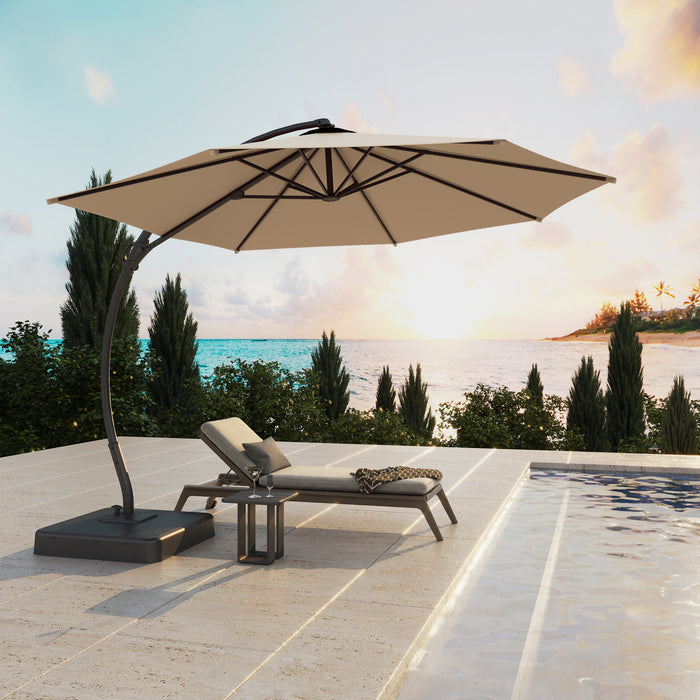 Lausaint 11FT Cantilever Umbrella with Base Beige Patio Umbrella
