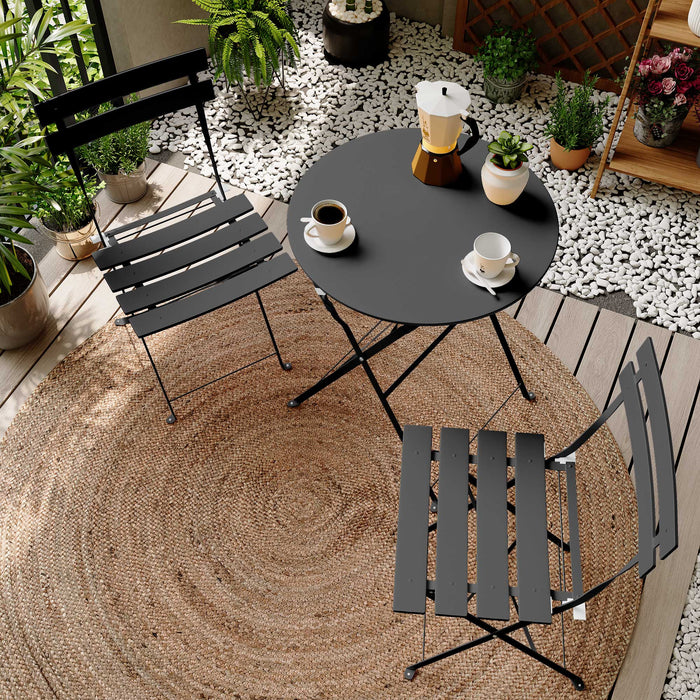 Lausaint Bistro Folding Three-Piece Set Black Patio Seating Package