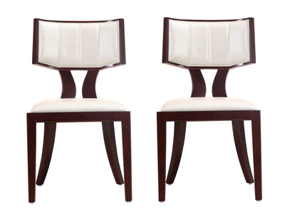 Manhattan Comfort Set of 2 Pulitzer Faux Leather Dining Chairs - Pearl White & Walnut|Ensemble 2 chaises de salle à manger Pulitzer de Manhattan Comfort en similicuir - blanc perle et noyer