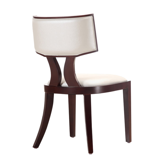 Manhattan Comfort Set of 2 Pulitzer Faux Leather Dining Chairs - Pearl White & Walnut