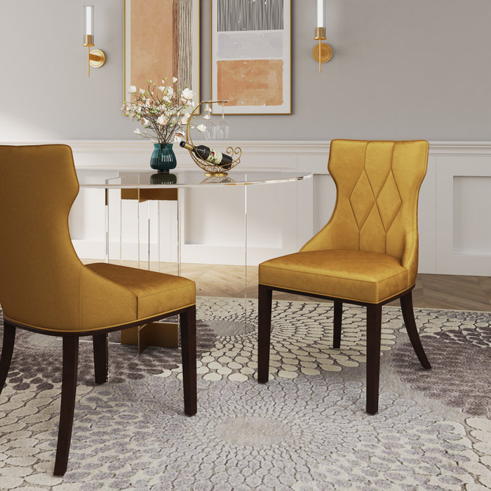 Manhattan Comfort Set of Two Reine Velvet Dining Chair - Antique Gold & Walnut