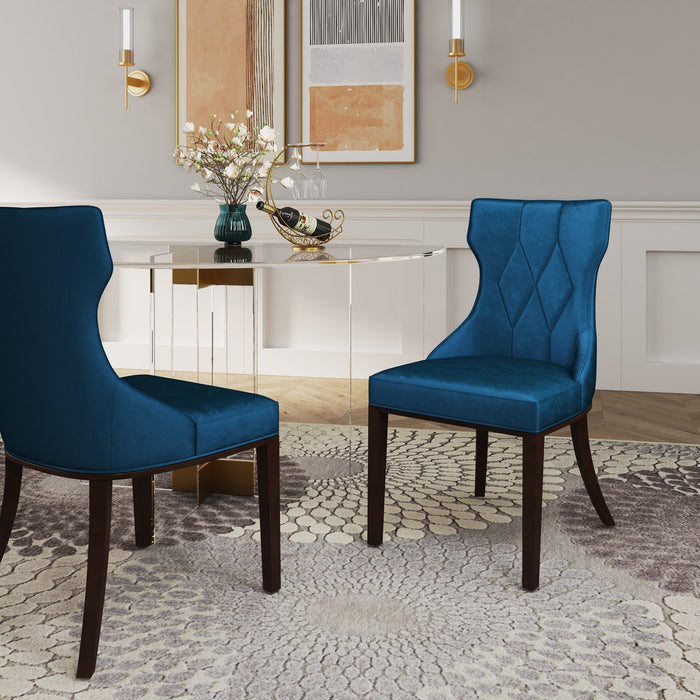 Manhattan Comfort Set of 2 Reine Cobalt Velvet Dining Chairs - Blue & Walnut