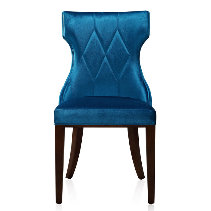 Manhattan Comfort Set of 2 Reine Cobalt Velvet Dining Chairs - Blue & Walnut