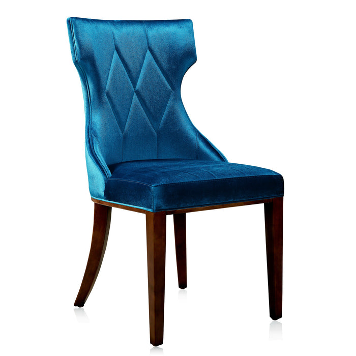 Manhattan Comfort Set of 2 Reine Cobalt Velvet Dining Chairs - Blue & Walnut