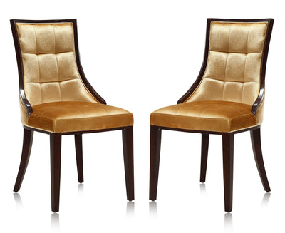 Manhattan Comfort Set of 2 Fifth Avenue Velvet Dining Chairs - Antique Gold & Walnut|Ensemble 2 chaises de salle à manger Fifth Avenue de Manhattan Comfort en velours - doré antique et noyer