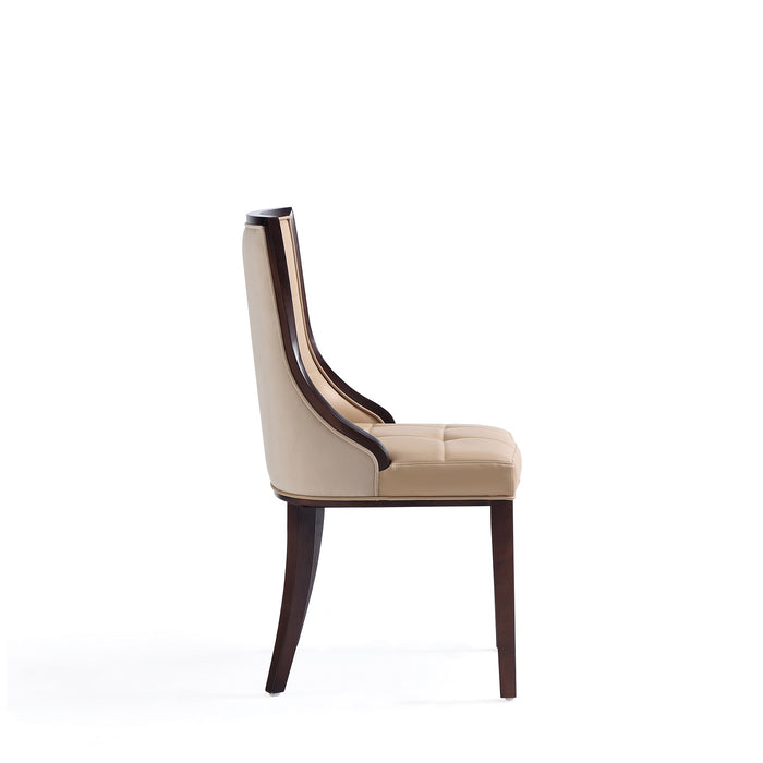 Manhattan Comfort Set of 2 Fifth Avenue Faux Leather Dining Chairs - Tan & Walnut
