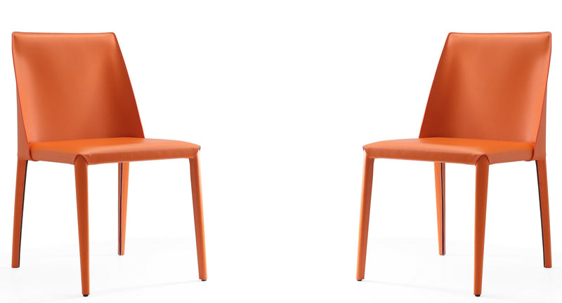 Manhattan Comfort Set of 2 Paris Coral Saddle Leather Dining Chairs - Coral