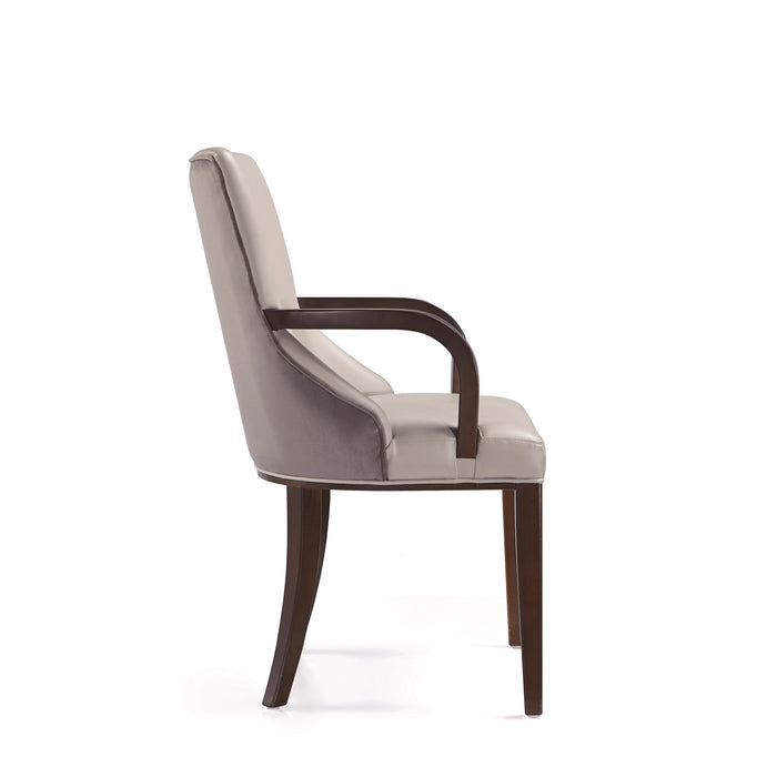 Manhattan Comfort Shubert Modern Faux Leather & Velvet Dining Armchair - Light Grey