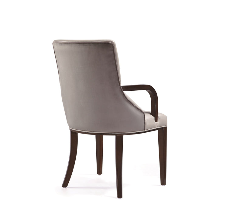 Manhattan Comfort Shubert Modern Faux Leather & Velvet Dining Armchair - Light Grey