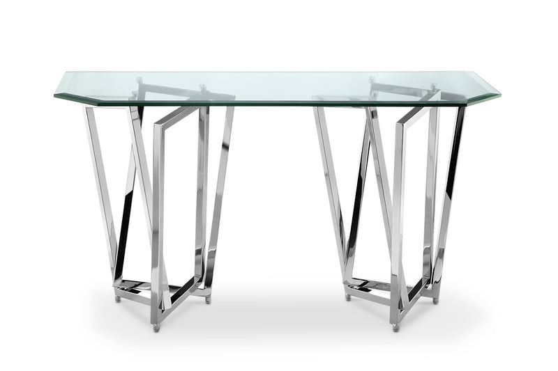 Drew 50” Modern Sofa Table with Glass Top and Metal Base – Chrome 