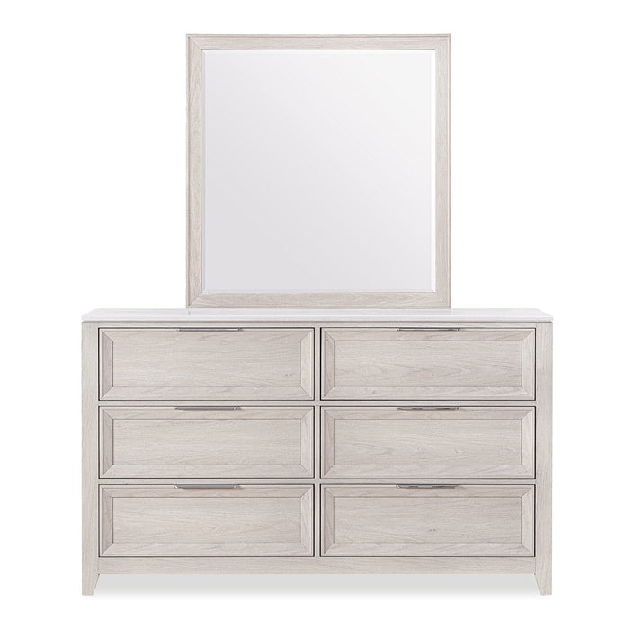 Elana 6pc Bedroom Set with Storage Bed, Dresser, Mirror & Nightstand, Beige – King Size