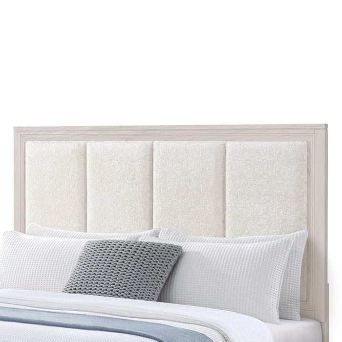 Elana Storage Bed with Upholstered Headboard, Beige – Queen Size