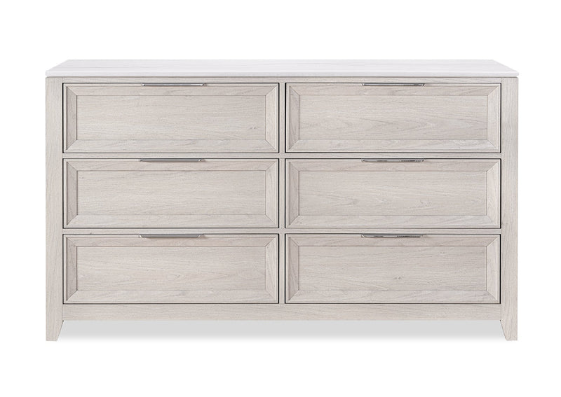 Elana 6pc Bedroom Set with Storage Bed, Dresser, Mirror & Nightstand, Beige – Queen Size