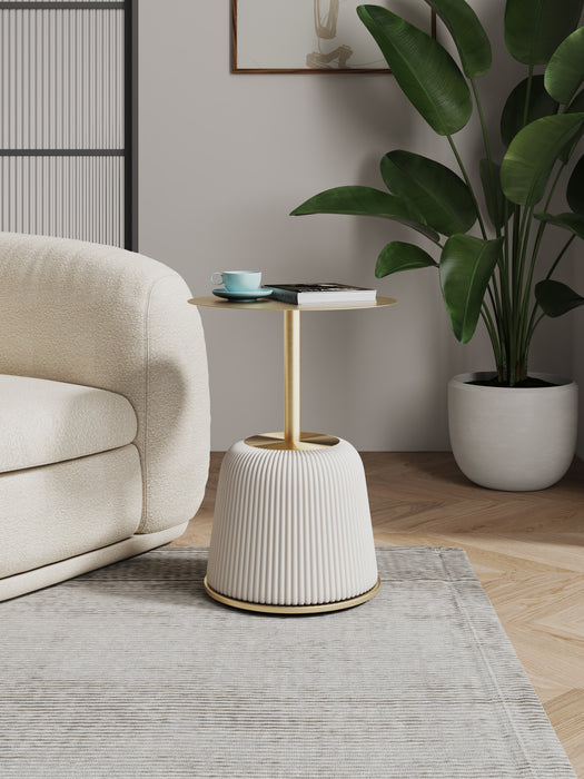 Manhattan Comfort Modern Anderson End Table 1.0 Upholstered Leatherette with Gold Tabletop - Cream