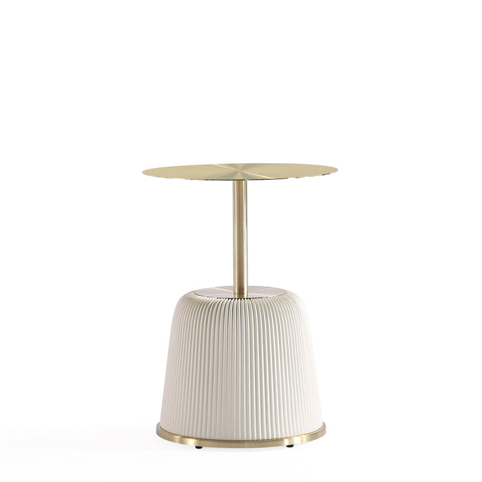 Manhattan Comfort Modern Anderson End Table 1.0 Upholstered Leatherette with Gold Tabletop - Cream