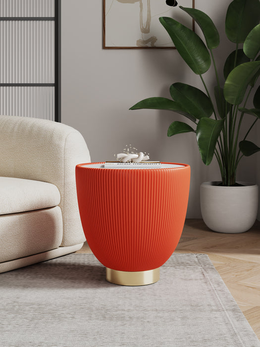 Manhattan Comfort Modern Anderson End Table 2.0 Upholstered Leatherette with Ceramic Faux Marble Tabletop - Orange