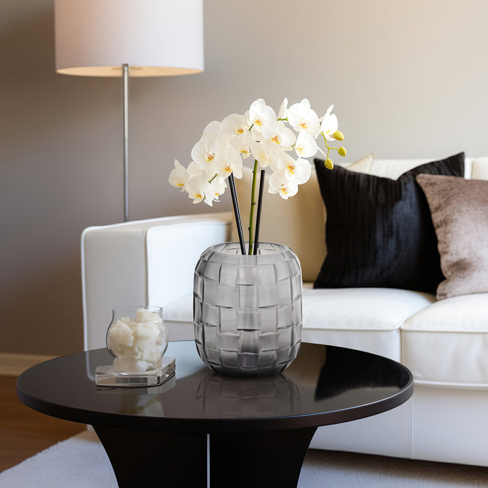 Jordan Glass 6\" Woven Finish Vase - Grey