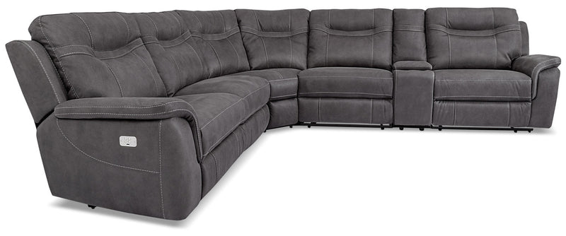 Floy 6-Piece Faux Suede Power Reclining Sectional with Power Headrests, Console and USB Port - Grey