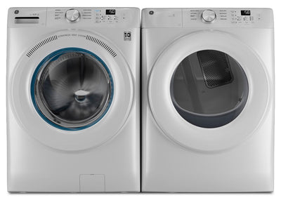GE 5.3 Cu. Ft. Front Load Washer and 7.8 Cu. Ft. Electric Dryer – White  | Laveuse à chargement frontal de 5,3 pi³ et sécheuse électrique de 7,8 pi³ de GE - blanches
