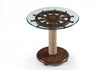 Hatfield 26\" Eclectic Accent Table with Glass Top & Wood Base with Wheel Top – Dark Oak