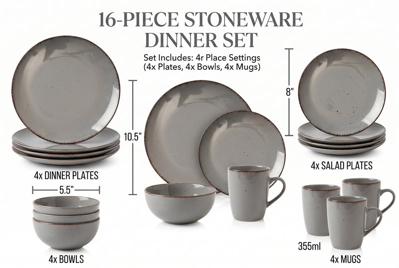 Utopia 16-Piece Stoneware Dinnerware Set with Silver Flatware