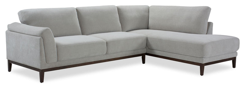 Horizon 2-Piece Right-Facing Fabric Sectional with Wood Base and Legs - Grey