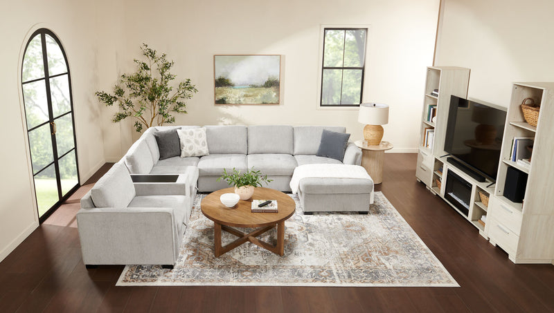 Vault 6-Piece Right-Facing Sectional with Sofa Bed Loveseat, Three Storage Chairs and Storage Chaise - Grey
