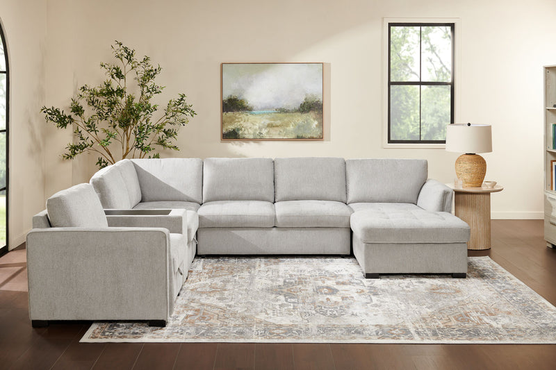 Vault 6-Piece Right-Facing Sectional with Sofa Bed Loveseat, Three Storage Chairs and Storage Chaise - Grey