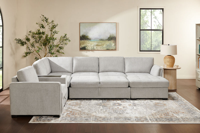Vault 6-Piece Right-Facing Sectional with Sofa Bed Loveseat, Three Storage Chairs and Storage Chaise - Grey