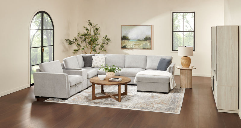 Vault 6-Piece Right-Facing Sectional with Sofa Bed Loveseat, Three Storage Chairs and Storage Chaise - Grey