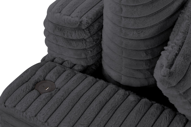 Alto 58\" Ultra Plush Faux Fur Fabric Chaise Lounge with Dual Cupholders and USB Port - Ebony