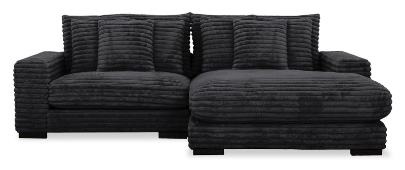 Alto 2-Piece Ultra Plush Faux Fur Fabric Sectional with Dual Cupholders and USB Ports - Ebony