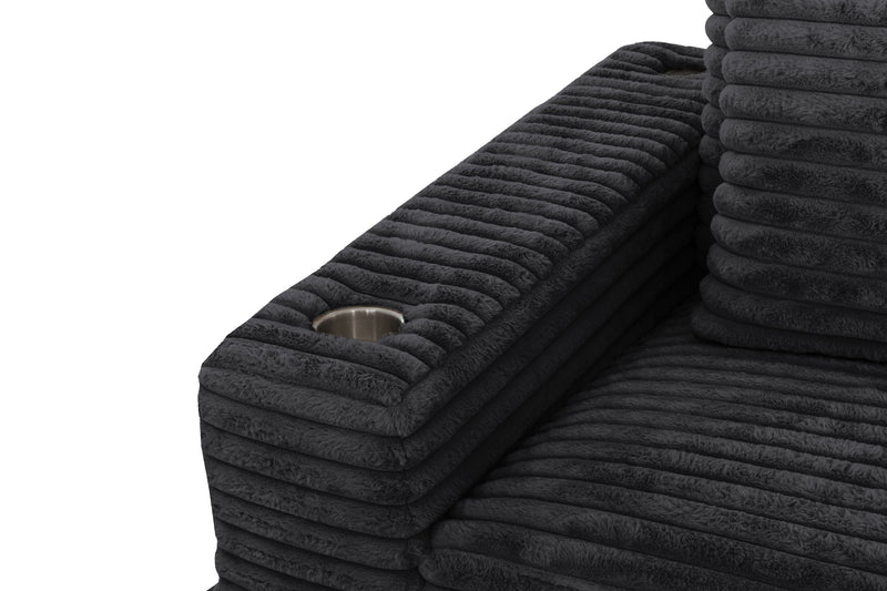 Alto 2-Piece Ultra Plush Faux Fur Fabric Sectional with Dual Cupholders and USB Ports - Ebony