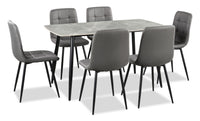 Arlo 7pc Dining Set with Table & 6 Charcoal Chairs, Sintered Stone & Metal, 55