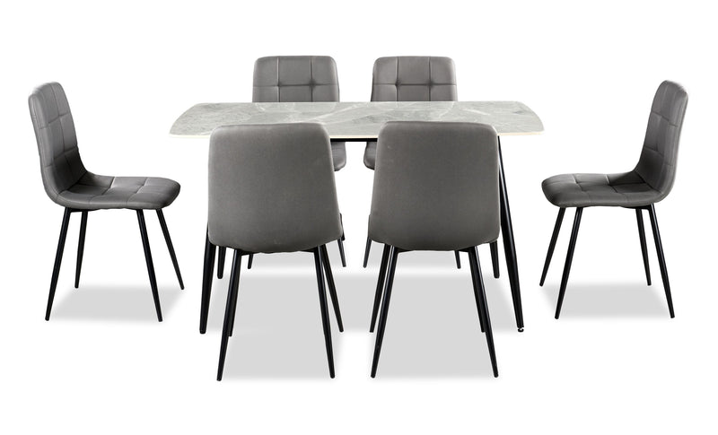 Arlo 7pc Dining Set with Table & 6 Charcoal Chairs, Sintered Stone & Metal, 55\"W - Charcoal & Grey/Black