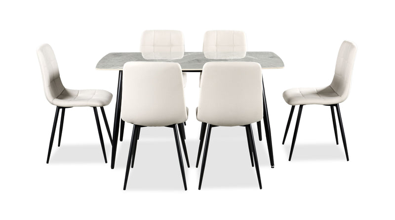 Arlo 7pc Dining Set with Table & 6 Grey Chairs, Sintered Stone & Metal, 55\"W - Grey/Black
